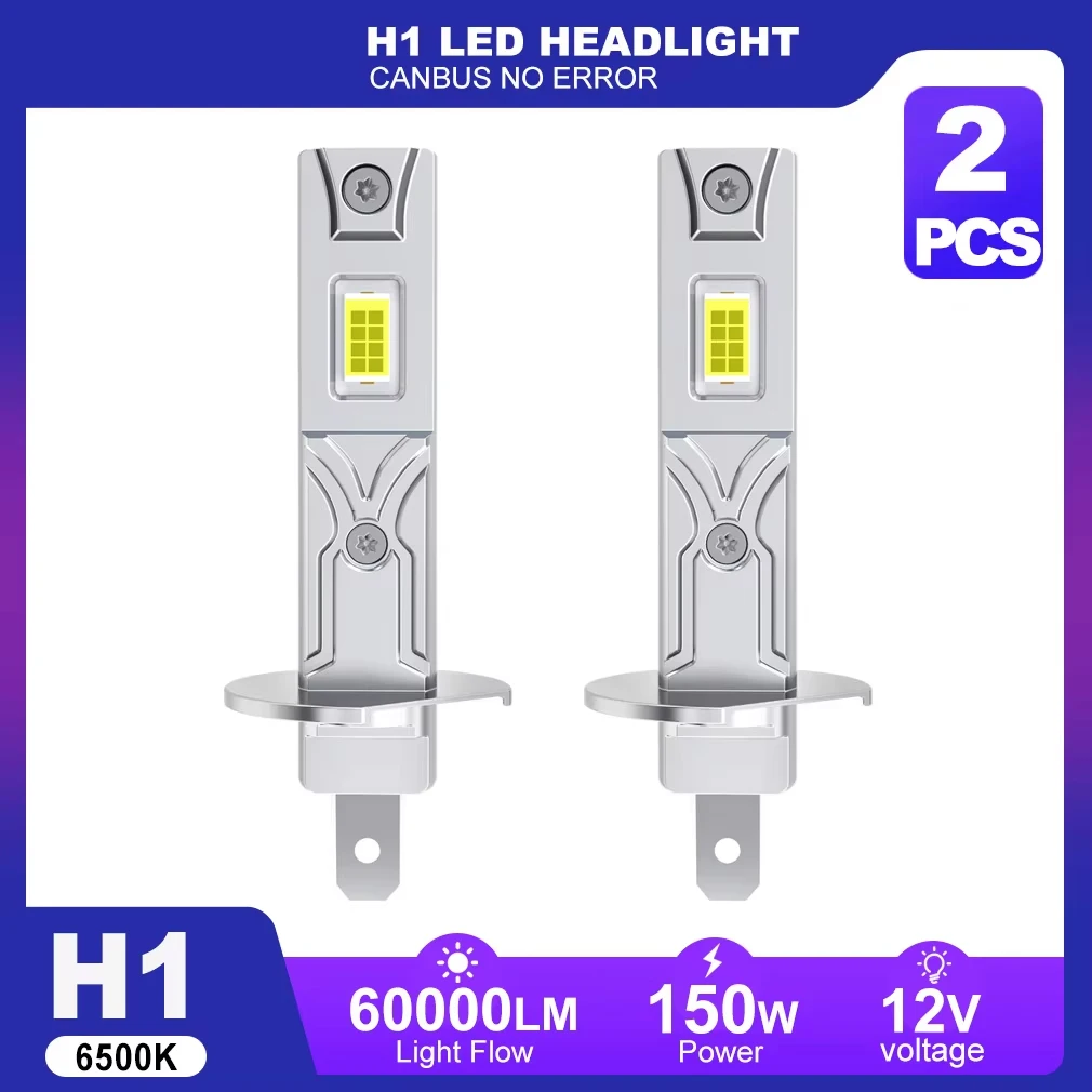 H1 LED Headlight Bulb 60000LM 150W High Power Auto Fog Lamp 6500K 12V Led Lights for Car Head Lamps Driving Running Lamp Fanless