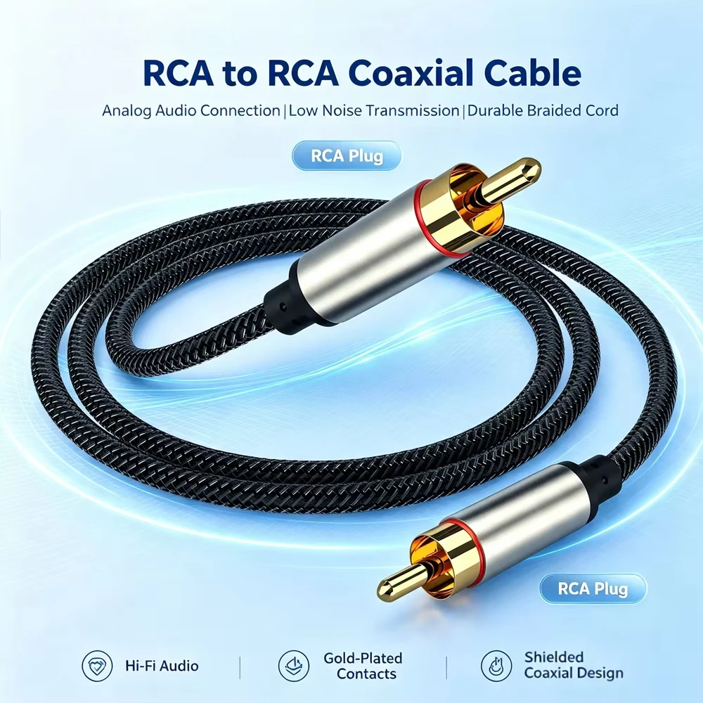 Coaxial Digital Audio RAC Cable SPDIF RCA to RCA Cable Audio Video Male for DVD Projector TV Speaker Amplifier 0.5M