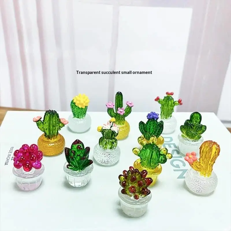 Cartoon Cactus Bonsai Decor Transparent Fleshy Resin Crafts Realistic Simulated Mini Cactus Home Decor