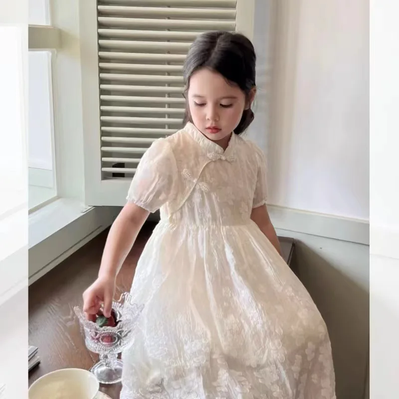 XH-Girls' Summer Dress2024New Children's Summer Chinese Style Skirt Hanfu Chinese Style Girl's Summer Princess Dress