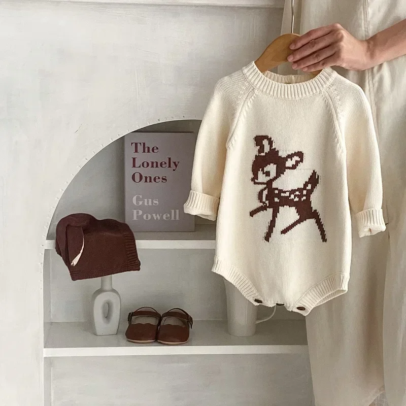 

Knitwear Baby Romper 0-2Years Newborn Boy Girl Long Sleeve O-Neck Cartoon Deer Pattern Knitted Bodysuit Outfits Autumn Clothes