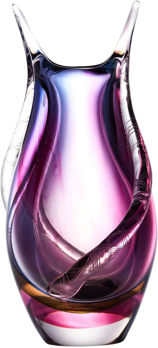 

Hand Blown Sommerso Art Glass Teardrop Vase For Decor 8 Inch Tall Centerpiece Table Decoration