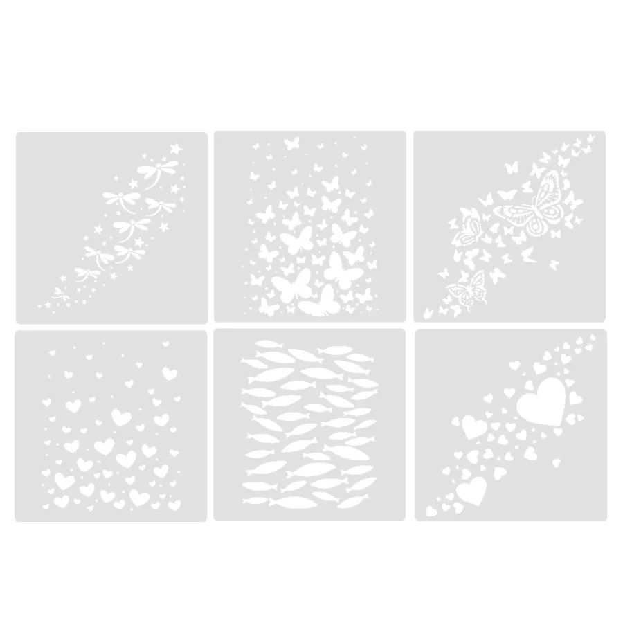그림용 대형 스텐실 템플릿 6개 - 11.8x11.8인치 DIY 벽, 직물, 카드 장식 도구