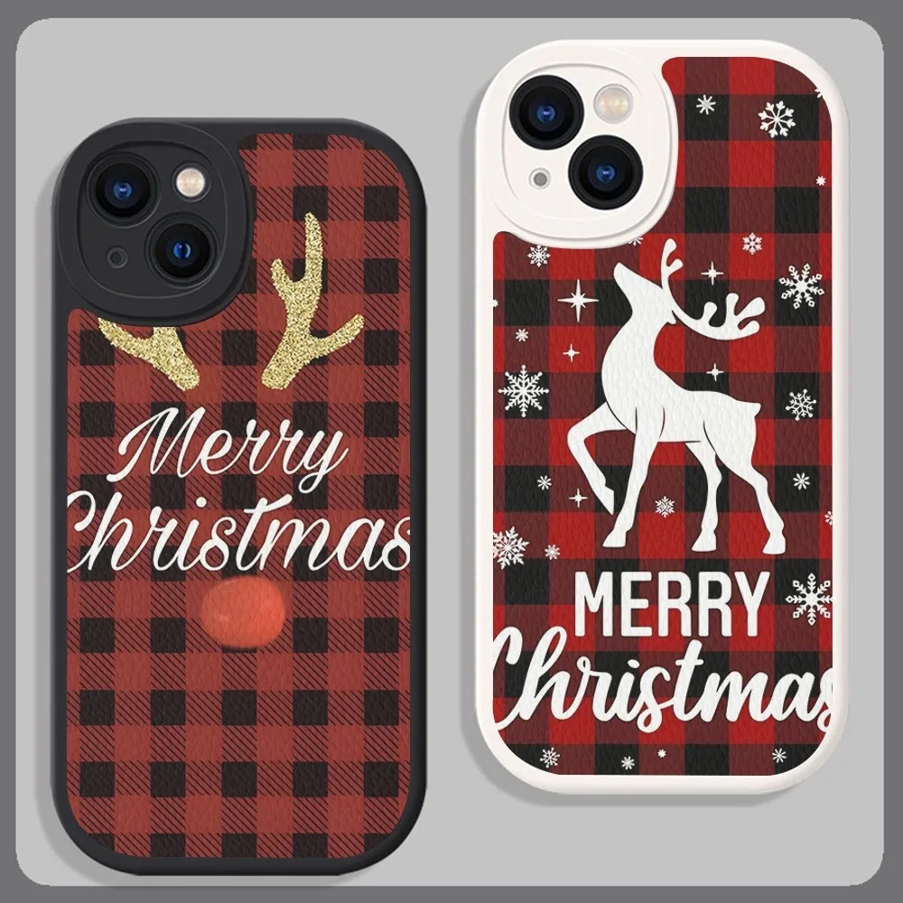 Christmas Reindeer Merry Christmas Phone Case Hard Leather For IPhone 16 15 14 13 12 Mini 11 14 Pro Max Xs X Xr 7 8 Plus Fundas