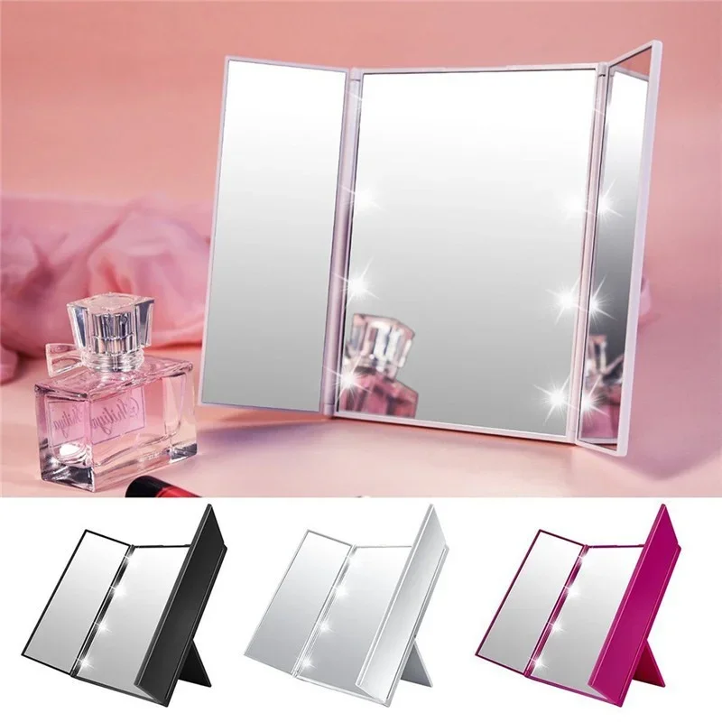 Miroir de maquillage à lumière LED Portable lumières de vanité miroirs de poche de maquillage compacts vanité cosmétique lampe de miroir LED pliante à la main