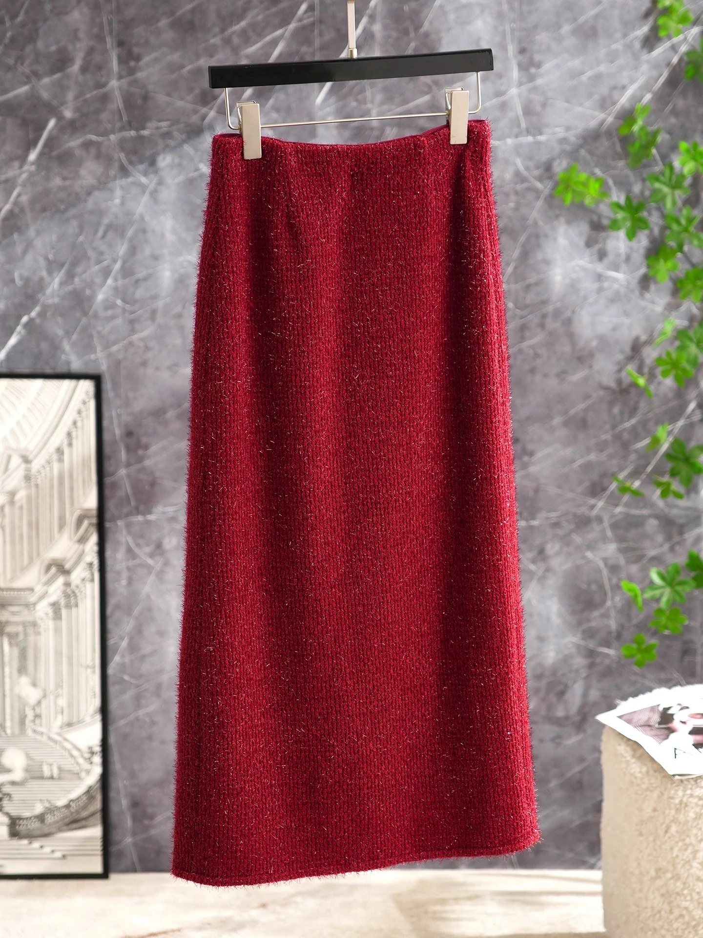 

Модная шерстяная юбка миди с блестками, прямого кроя, с высокой талией, удобная для повседневной носки, с молнией сзади, для женщин