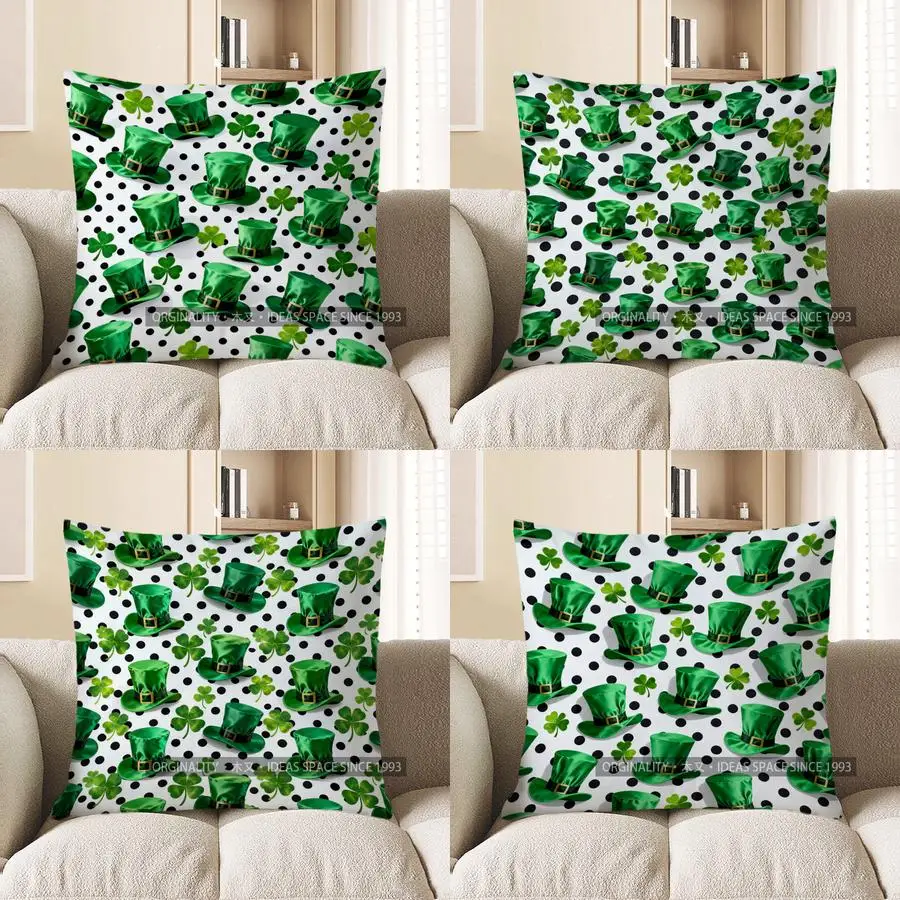

Шляпа ко Дню Святого Патрика и подушка с принтом клевера, чехол для подушки, подходит для дивана, спальни, автомобиля, наволочки