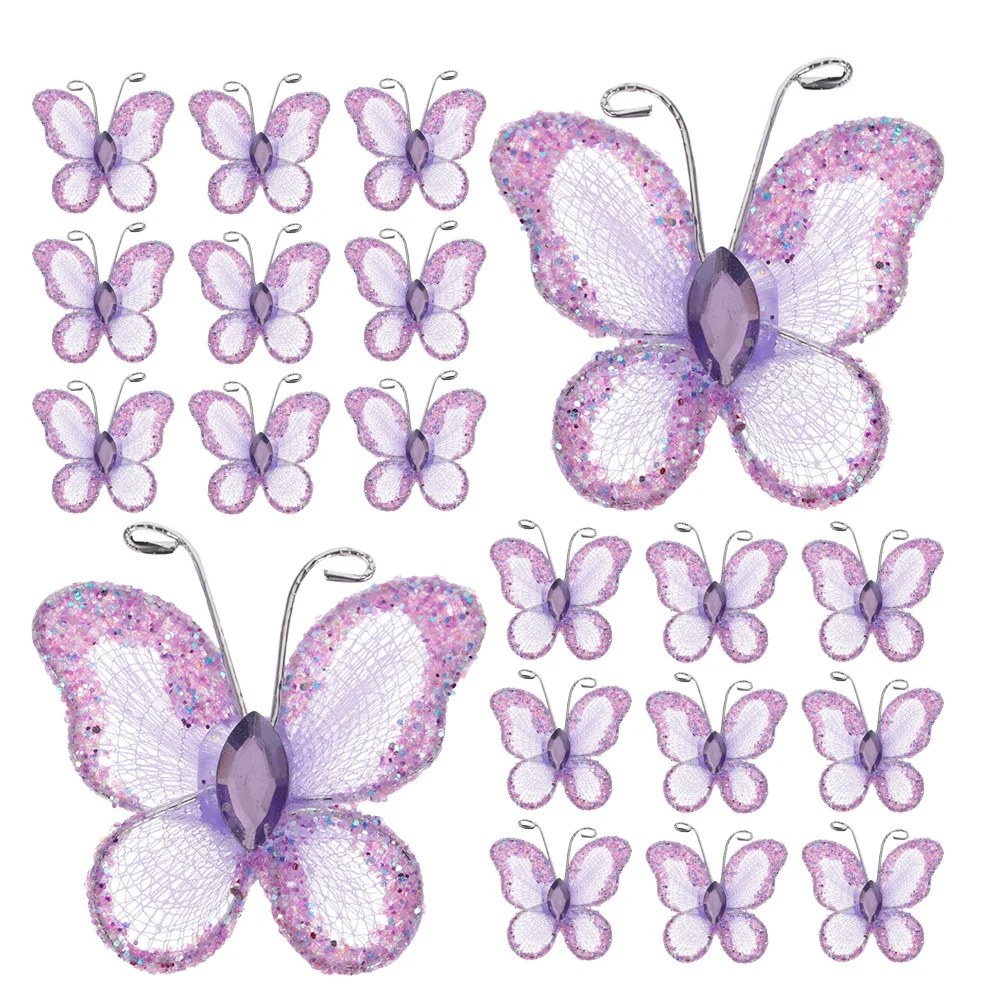 

70Pcs Flashing Butterfly Decor Mesh Wire Butterflies Rhinestone Inlaid for Wedding Home Party Decoration DIY Craft Small