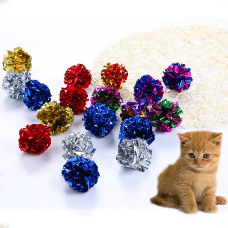 Bolas de Mylar de colores para gatos, juguete de 6/12/24 piezas, anillo de papel brillante, interactivo, Bola de sonido, accesorios de juego para