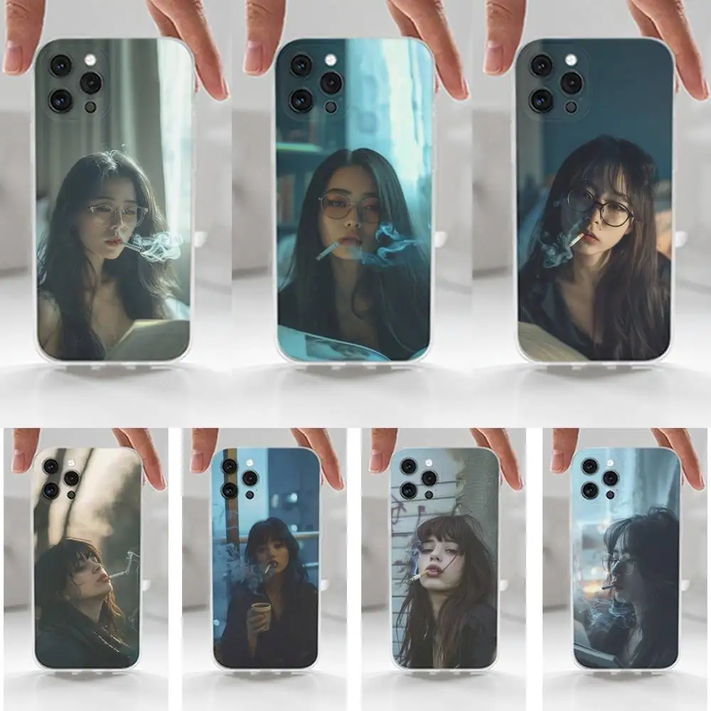 

Woman Smoke Atmosphere Case For iPhone 16,15,14,17,13,12,11 Plus,Pro,Max,XR,XS,X,7,8 Plus,SE,Mini,Transparent,Silicone Case