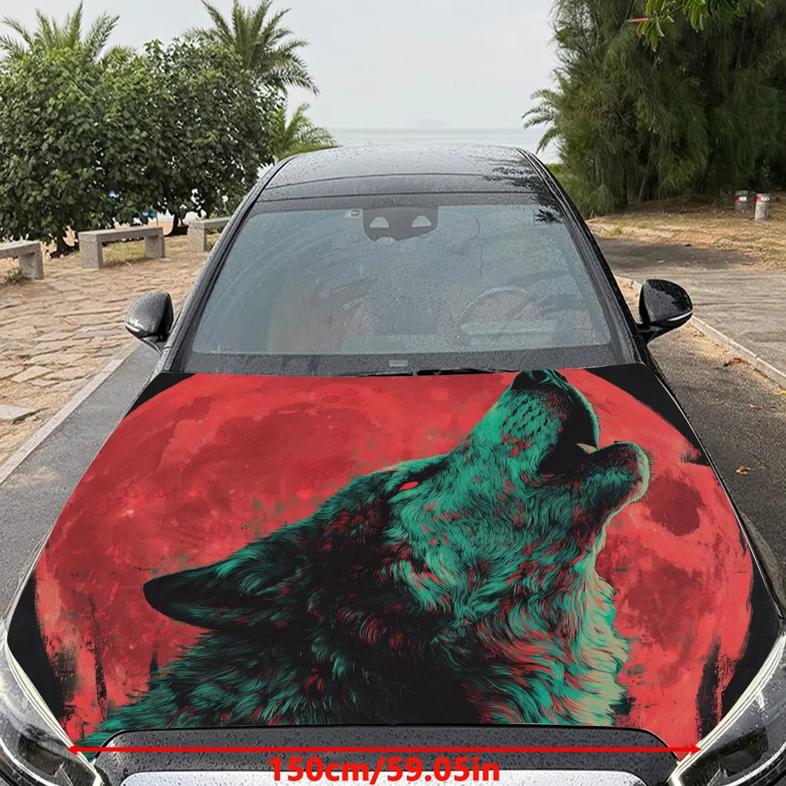 Car Decals A Wolf with a Dynamic Howling Pose, Set Against a Vivid Red - Toned Backdrop Car Hood Sticker, Waterproof Self - Adhe