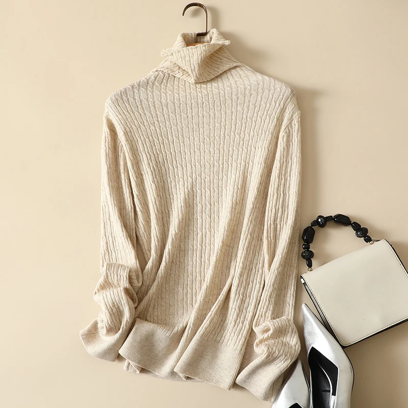 

Turtleneck Solid Knitted Women Sweater Pullovers Autumn Winter Long-Sleeved Slim Elegant Office Lady Pulls Outwear Tops