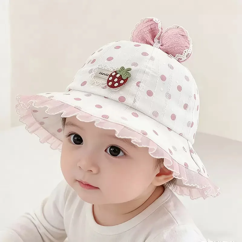 

Детская панама в горошек для девочек, легкая летняя шляпка от солнца для малышей, весенне-осенняя милая панама-принцесса
