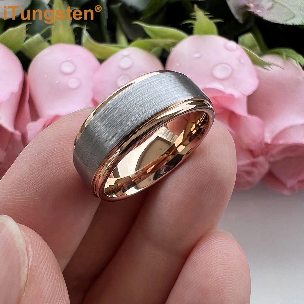 iTungsten 8mm Multicolor Tungsten Wedding Band Ring for Men Women Fashion Jewelry Stepped Brushed Free Shipping To World