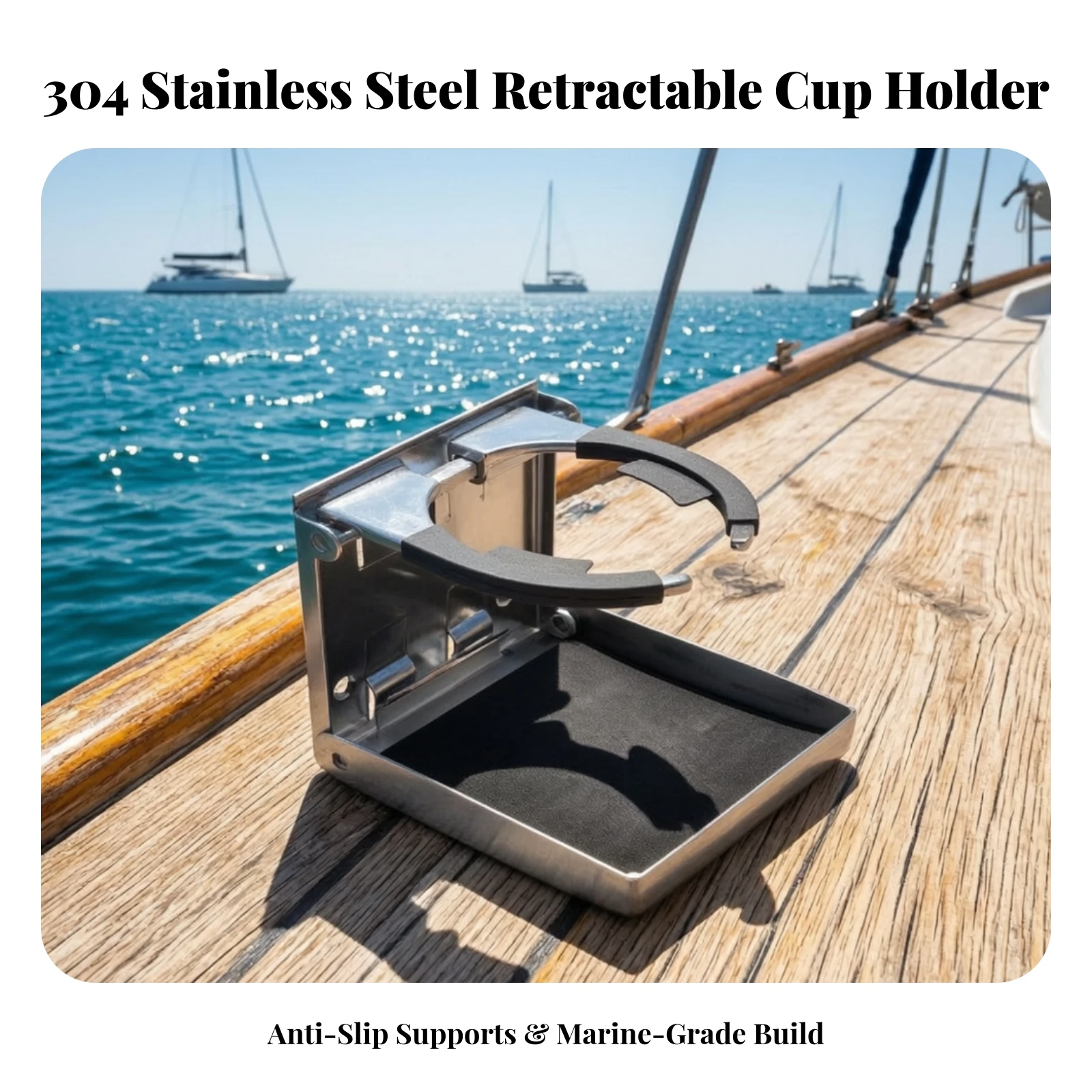 Cup Holder with Base Tray twinDrink Folding Cup Holder Stainless Steel Compact for Boat Owners, Boats, Marine Cabins