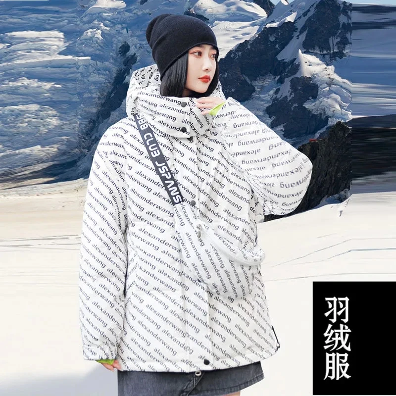 New Print Down cotton Jacket Winter Women Down Coat Warm Streetwear Patchwork Korean Chic Outerwear Women Clothing Puffer Jacket