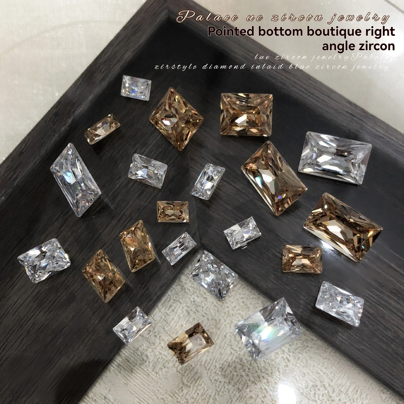 10pcs Nail Art Rectangle Zircon Stones,Pointed Bottom Right Angle Rhinestones,Multiple Sizes Crystals for Design DIY Supplies