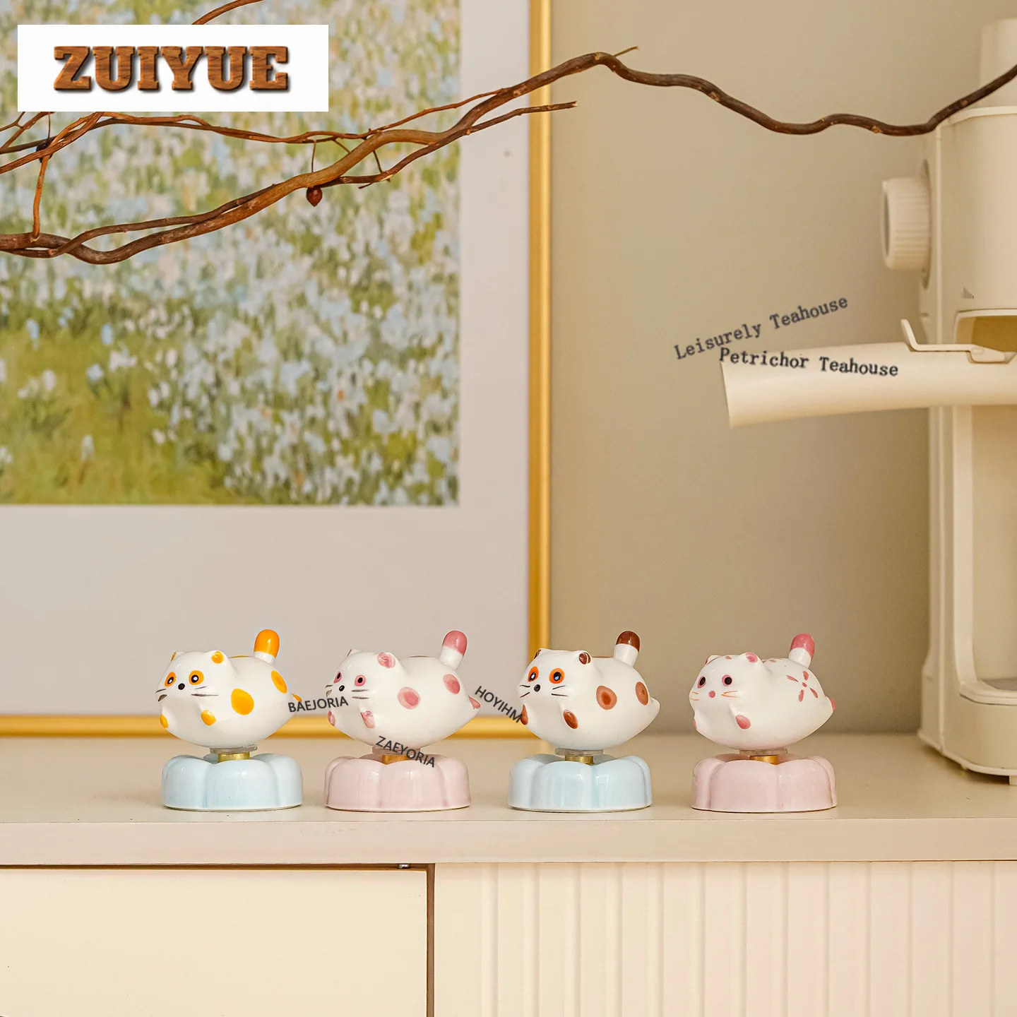 HOYIHM Ceramic Rotating Cat Tea Pet Japanese Tea Games Tea Figurine Play Toys Tea Statue Ornaments Drinkware Decoration
