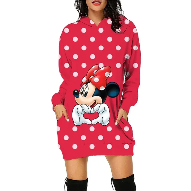 Long Sleeves Dresses Cartoon Elegant Women Minnie Mouse 2024 Disney Y2k Sweater Dress Women's Party Mini With Hood Mickey Hoodie