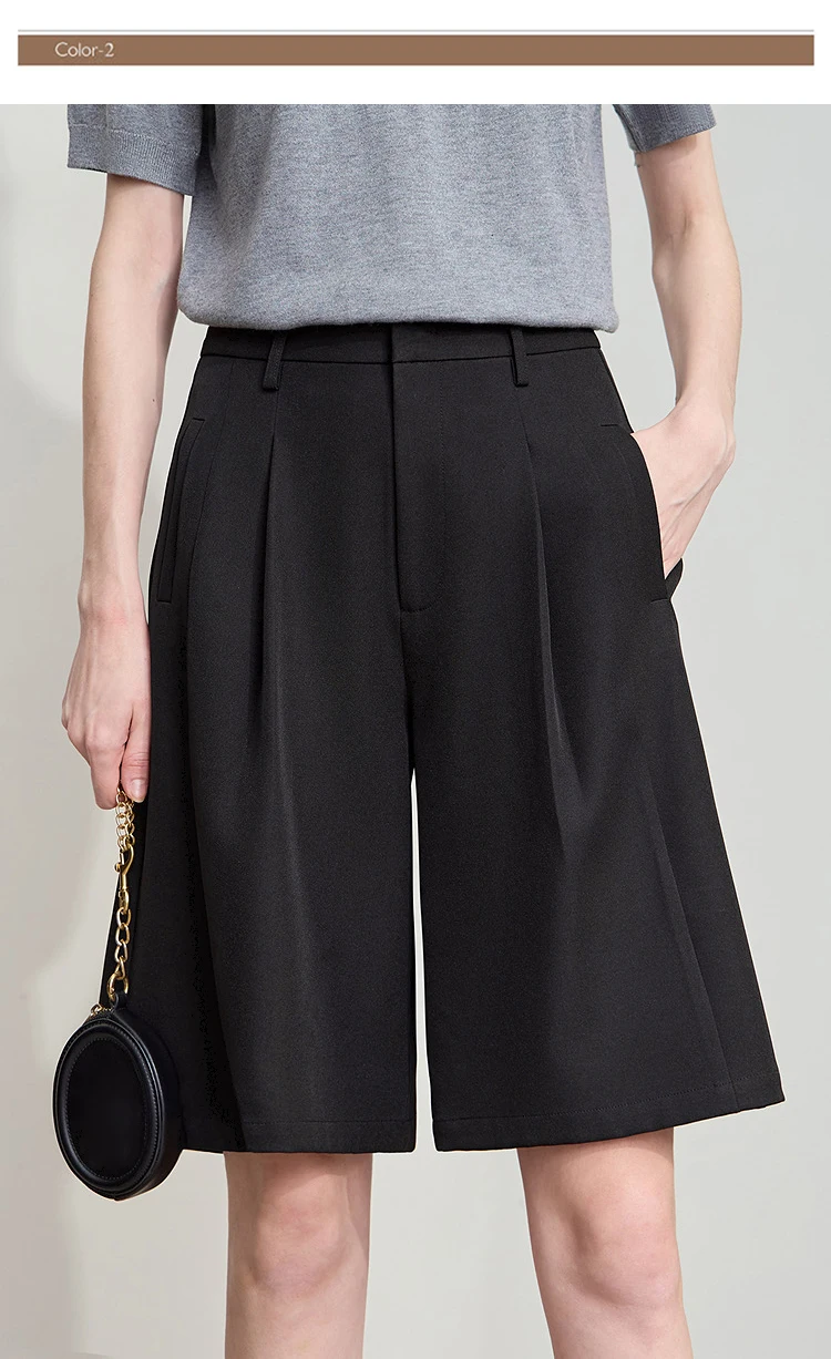 Amii Shorts for Women Simple Solid Versatile Casual Midi Wide Leg Pants 2025 Summer New Bottoms Office Lady Clothes 12553049