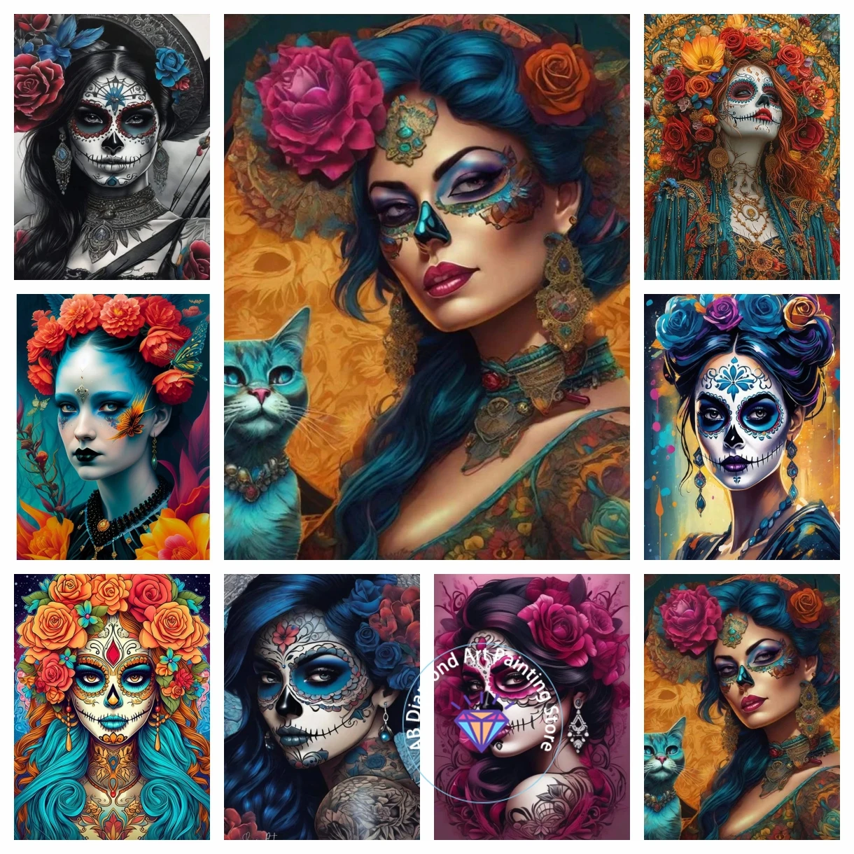 

AB Diamond Painting Kits Skull Mask Woman 5d DIY Diamond Embroidery Cross Stitch Handmade Art Gift Crafts Home Decor Gift
