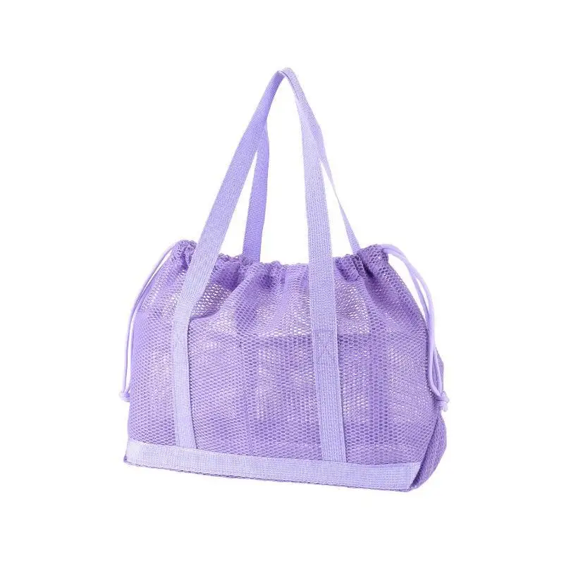 Simple Breathable Mesh Drawstring Tote Bag Handbag Sturdy Base Comfortable Handles For Women Gym Swimming Beach Outings