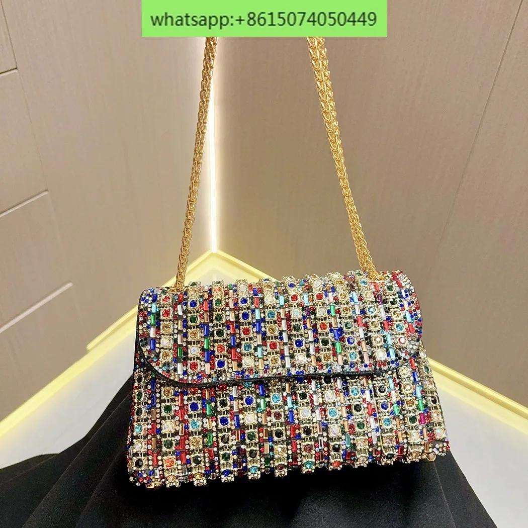 Celebrity Banquet Bag Fashion Pai Team One Shoulder Crossbody Bag  with Diamond Embedding Banquet