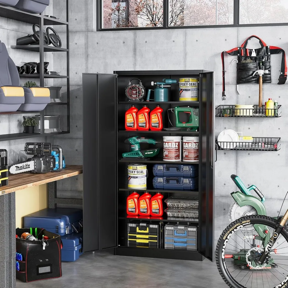 

Metal Storage Cabinet Locking Steel Storage Locker with 5 Adjustable Shelves 71”H×32”W×16”D Tall Metal Cupboard for Office Home