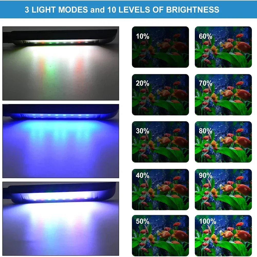 Aquarium Four-Color Full Spectrum LED Clip-on Light Adjustment for Fish Tank Light Fixture Waterproof Light Aquarium Accessories