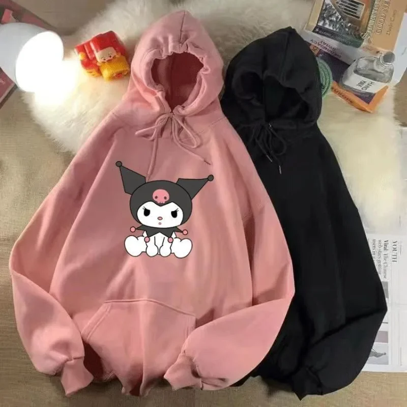 Sanrio Kuromi Anime manga comprida com capuz, Pulôver estampado bonito dos desenhos animados, Roupa externa, Camisa da moda, Brinquedos pano kawaii, Primavera e outono