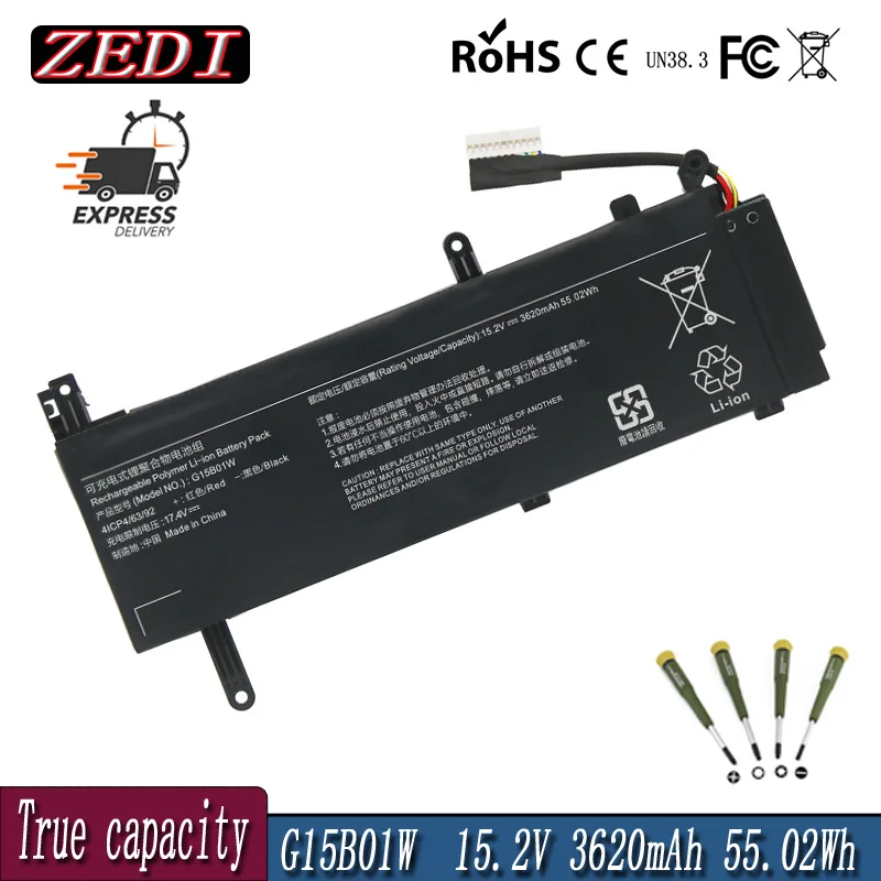 

ZEDI 15.2V 55.02WH G15B01W Laptop Battery For Xiaomi Gaming15.6'' i5 7300HQ GTX1050 GTX1060 1050Ti 171502-A1 171502-AM