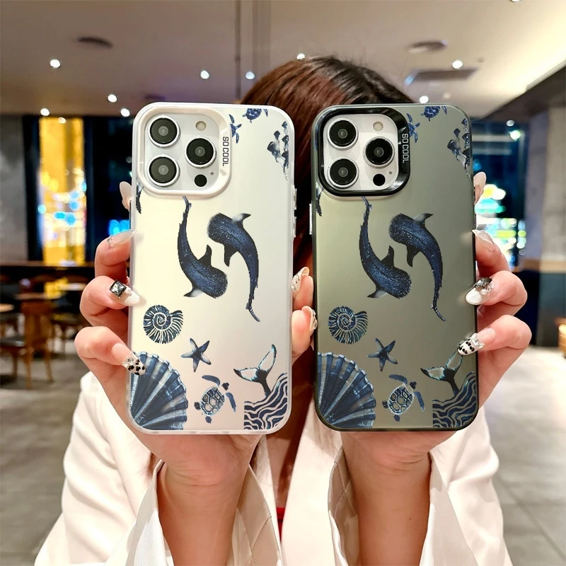 Pattern Phone Whales Case for iPhone  16 16e 15 14 13 Plus 12 11 8 7 17 Air  Pro Max Sea Back  Cover 