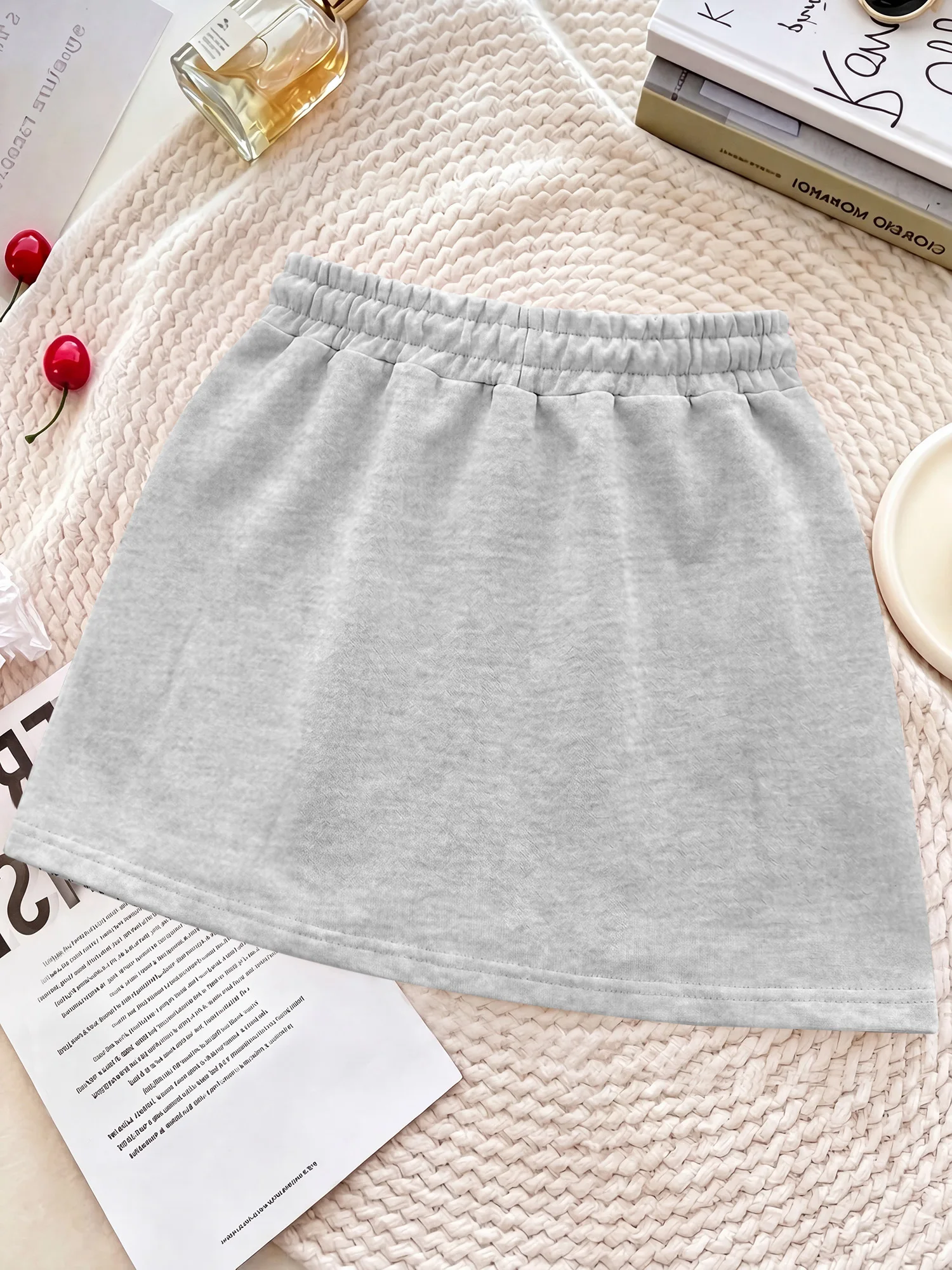 Basic Solid Color Sweat Mini Skirt For Women High Elastic Drawstring Waist A Line Casual Daily Walking Skort