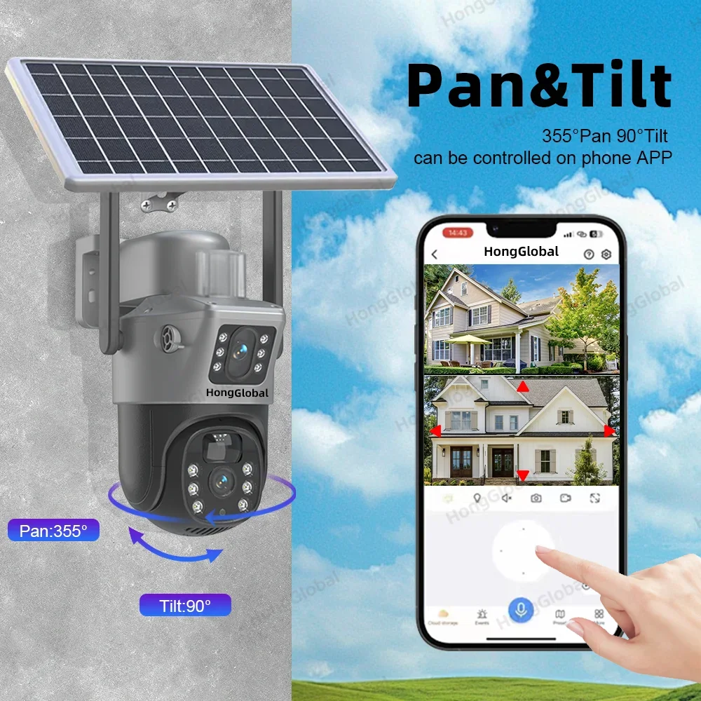 4K 8MP Dual Lens Solar Camera Wifi Outdoor PIR Detection Night Vision 2-Way Audio PTZ Video Cam Waterproof Security Camera CCTV