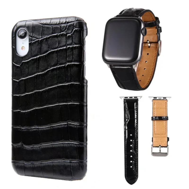 FF-17L Genuine Leather Crocodile Pattern Case For iPhone 7 8Plus X XR XS MAX 11 12 13 for Apple Watch 3 4 5 6 7 Band Size