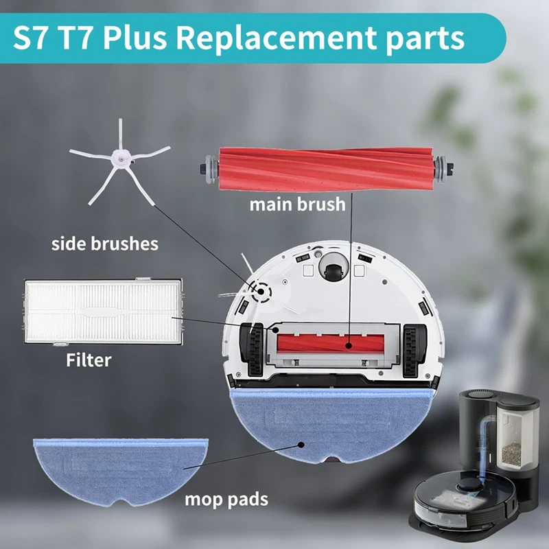 Accessoires de rechange pour aspirateur Roborock, brosse principale, brosse latérale, filtre HEPA, compatible avec Roborock S7, S7 Plus, T7S, 1 jeu
