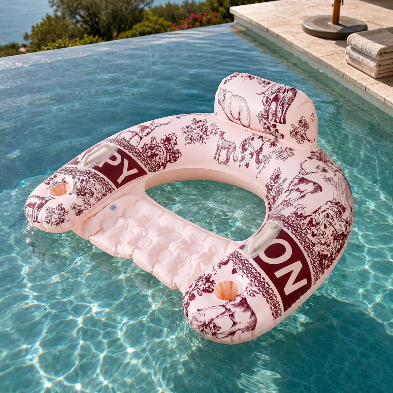 Inflatable PVC Lounge Lounger Raised Backrest Pool Lounger Recliner Lounger Textured Seat Lounge Circle Leg Openings for Beach