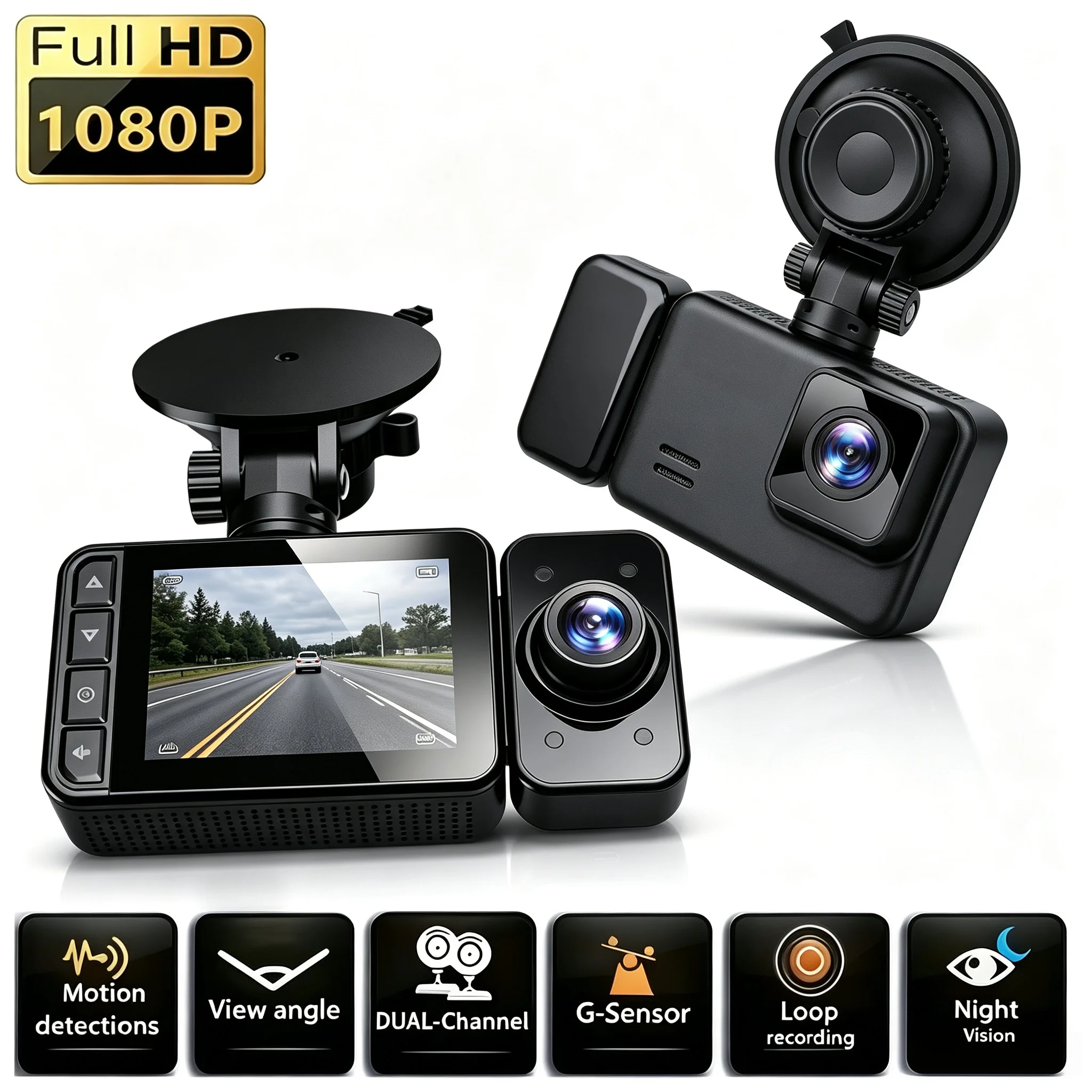 1080P HD Front And Cabin Dual-Camera Dash Cam, Equipped with 2-Inch IPS Screen, 170° Front Wide Angle And 140° inside Wide Angle G-Sensor, Loop Recording, Night Vision, 24-Hour Parking Mode - Sd Card Not Included