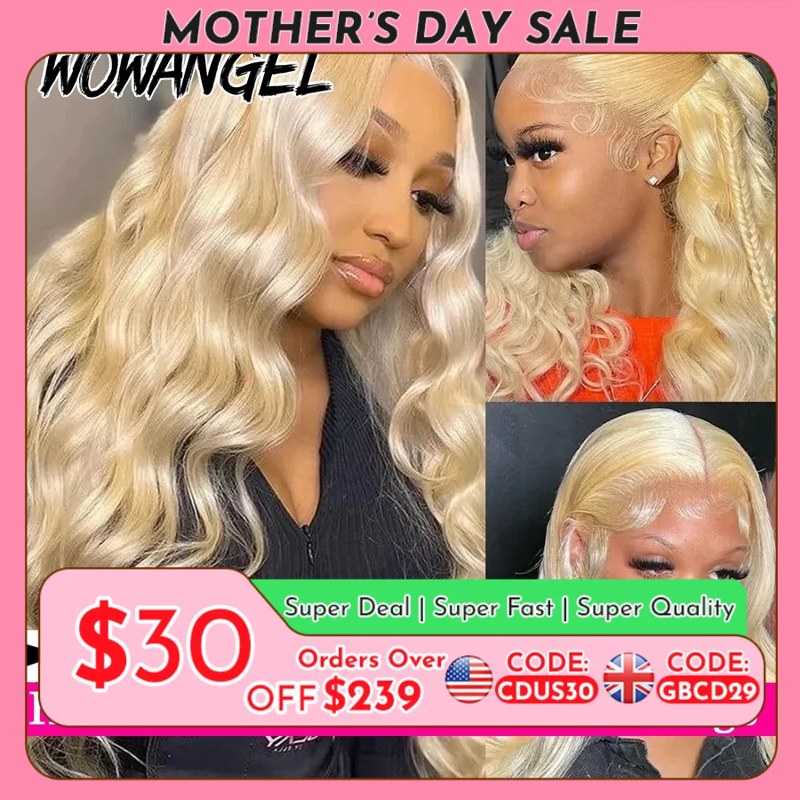 WowAngel #613 13x6 HD Lace Full Frontal Wigs Blond Body Wave Human Hair Wigs Skins Melted Deep Parting Brazilian Hair For Women