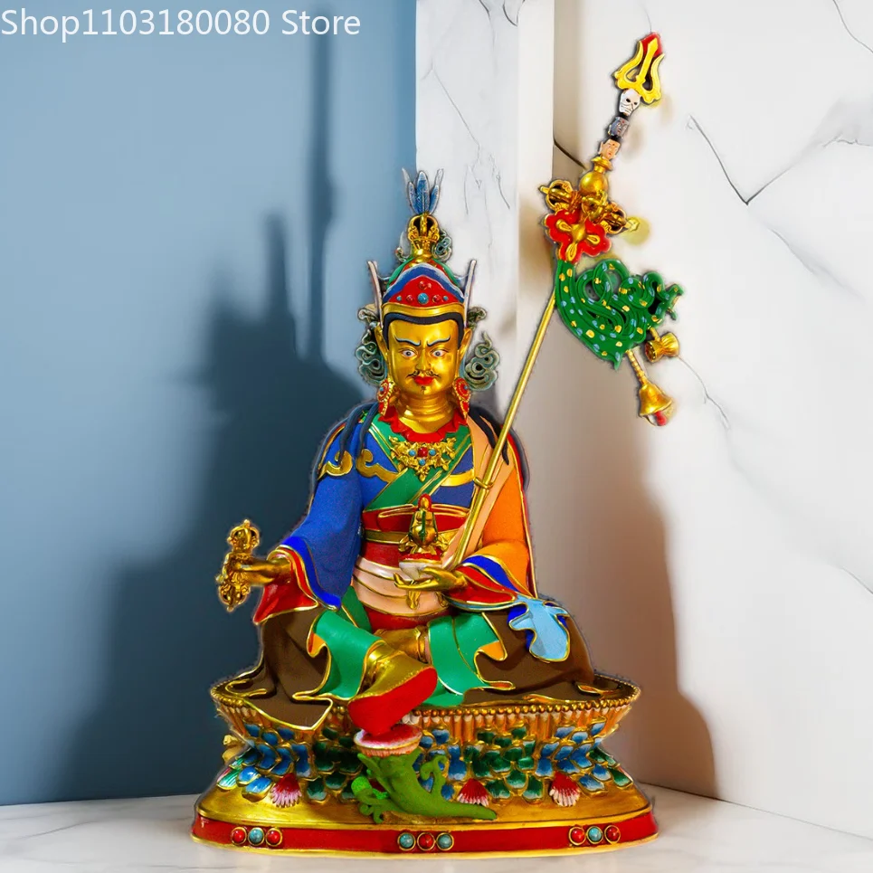 30cm Copper carving/gilding/color painted Padmasambhava buddha statue Tibet buddhism Guru Rinpoche sculpture Large size decor