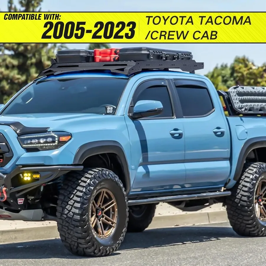 حامل سقفي سلة البضائع لـ 20052023 تاكوما طاقم الكابينة دائم 150 رطل منصة نمط حامل تخزين الأمتعة على السطح للخارجية #2