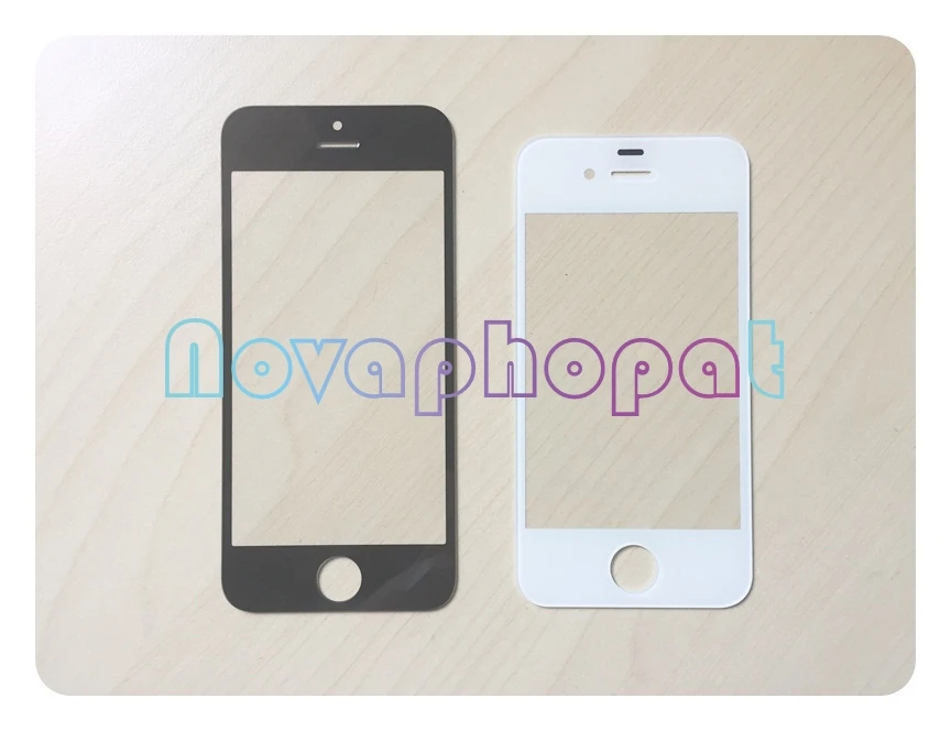 Novaphopat preto/branco tela de vidro para iphone 4 4S 5 5S 5c lente de vidro da tela (não toque lcd digitador sensor) + rastreamento