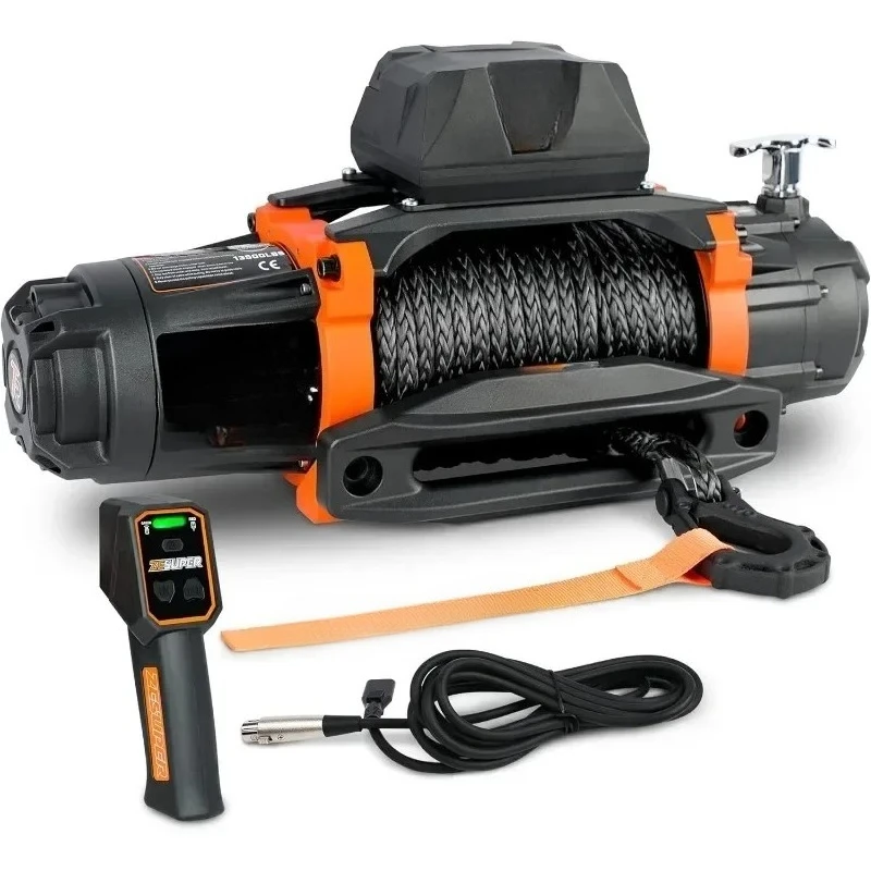 Applicable to2025 hot sale Authenticity guarantee.12V 13500 lb Load Capacity Electric Winch Synthetic Rope Hook Winch Kit Waterp