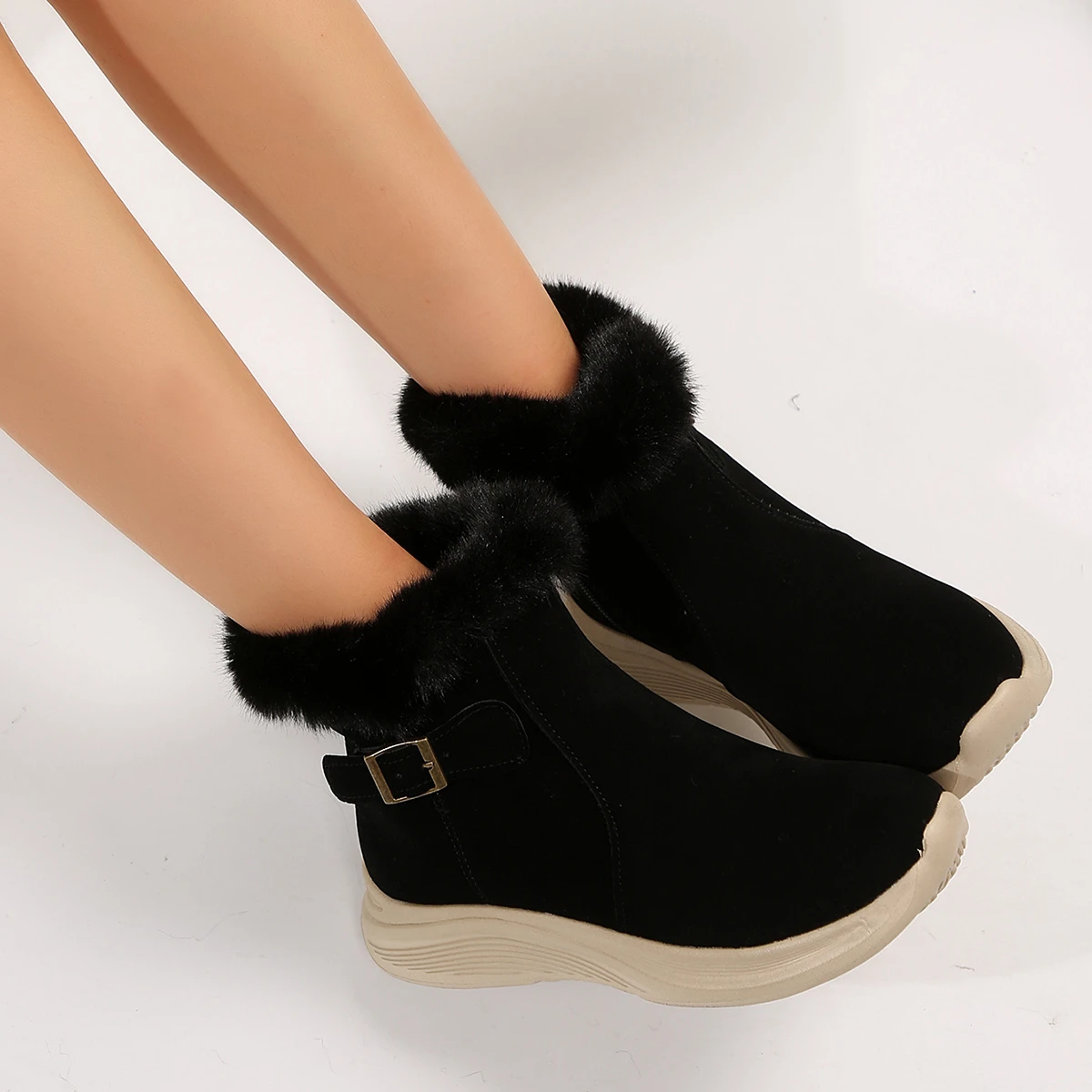 2026 Winter Neue Mode Damenstiefel Verdickte Warme Baumwollschuhe Wildleder Dickbesohlte Rutschfeste Damen-Sneaker Lässige Schneestiefel – Detail 11