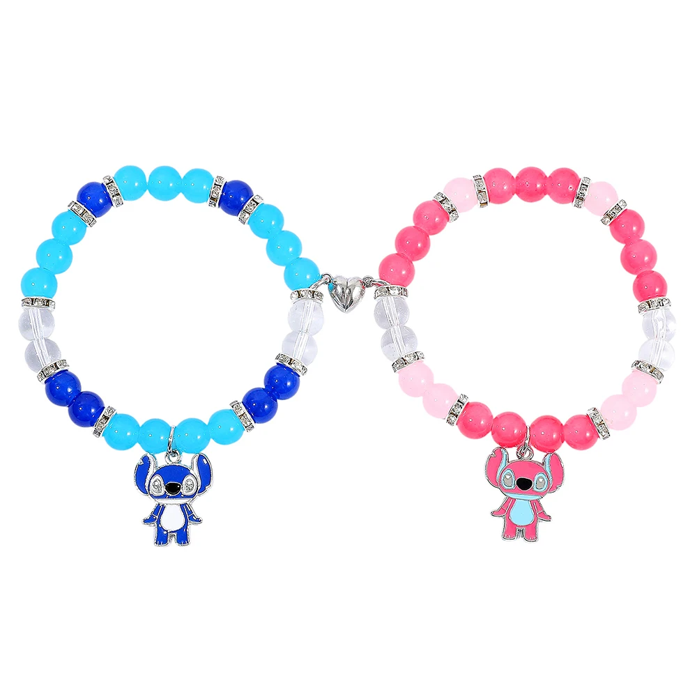 2 قطعة أساور ديزني ستيتش الملاك الساحرة للأزواج مطابقة الأساور المغناطيسية القلب كريستال مطرز أساور الصداقة