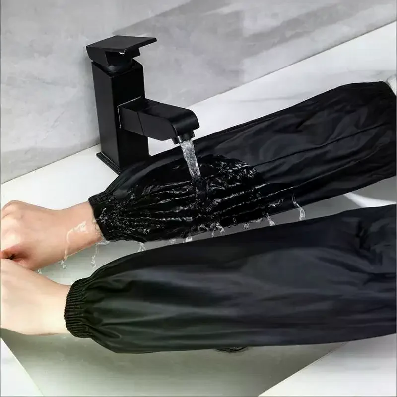 Heavy-Duty Black Faux Leather Arm Sleeves - Waterproof & Oil-Resistant For Kitchen, Occupational Work & Industrial Use - view 5