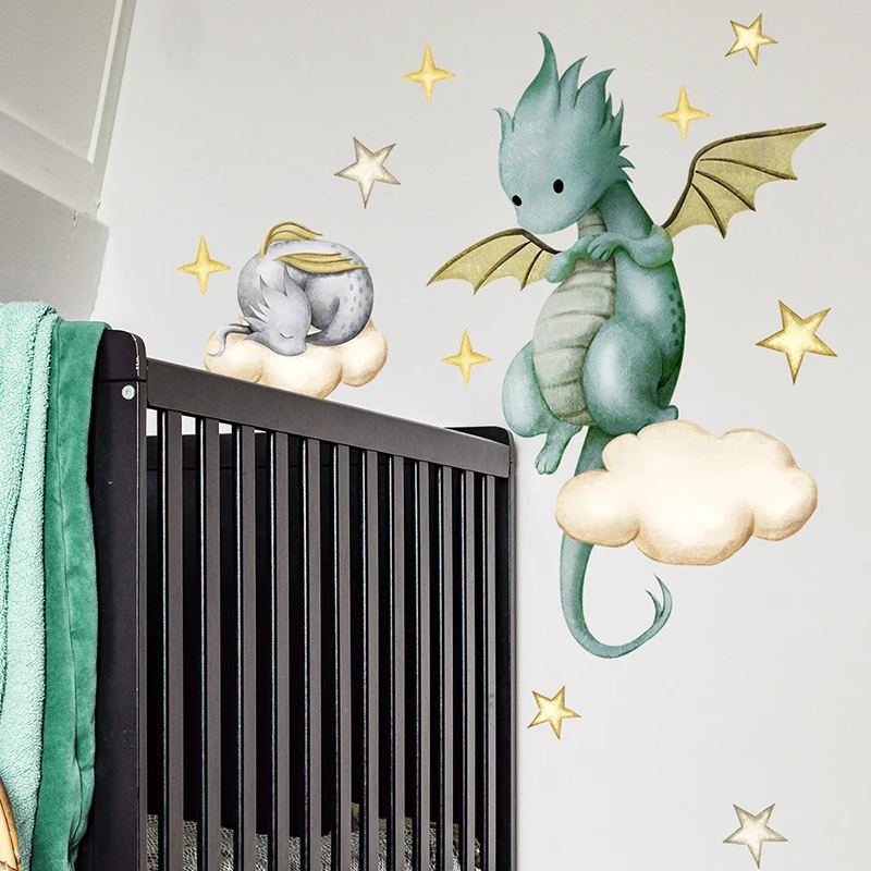 Baby Dragon Wall Decals Wall Stickers Stars Clouds Nursery Playroom Decor,Kids Room Home Decorations Boys Boys Girls Bedroom