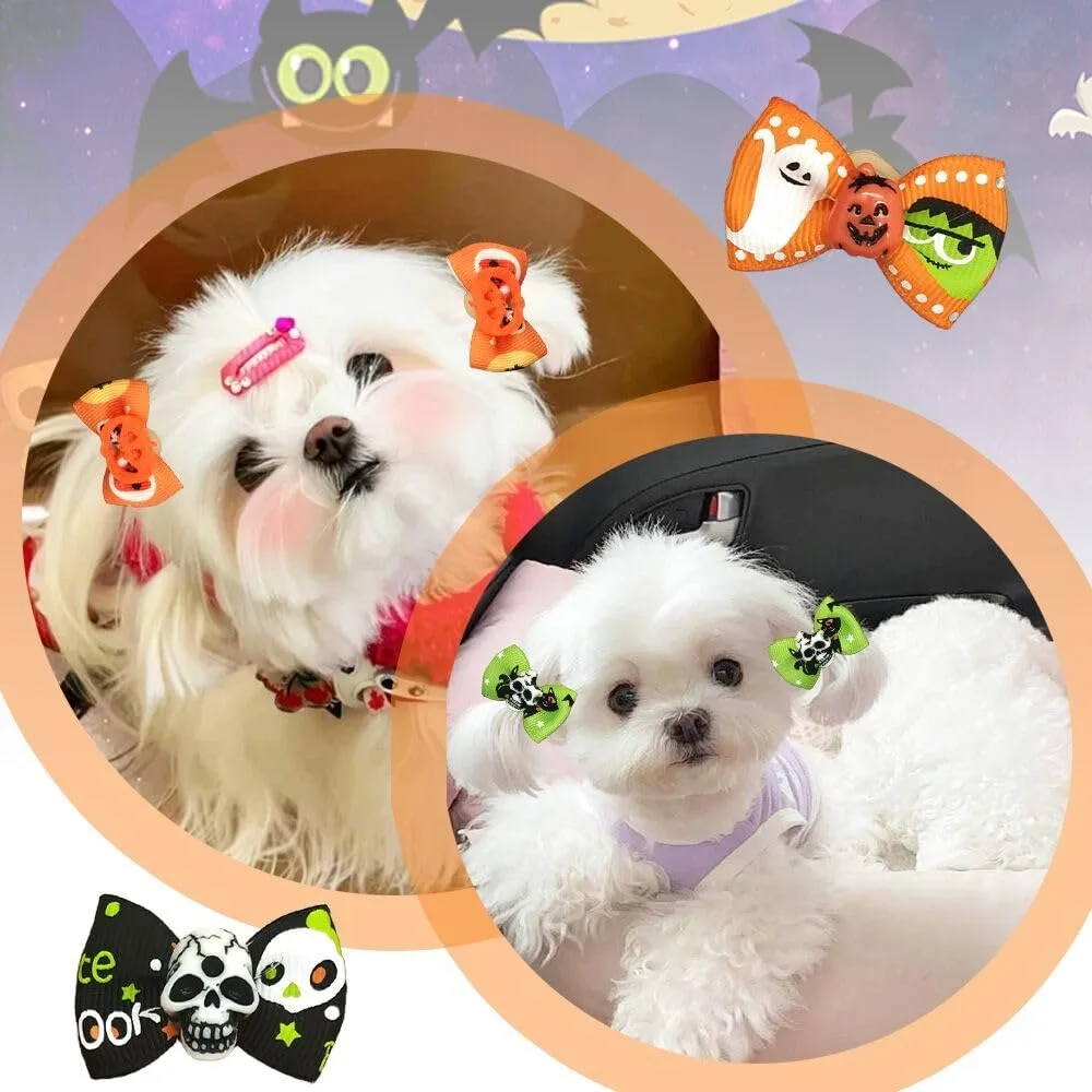Halloween-Haarschleifen für kleine Hunde und Welpen, 40mm, gemischte Farben und Muster, festliche Haaraccessoires – Detail 4