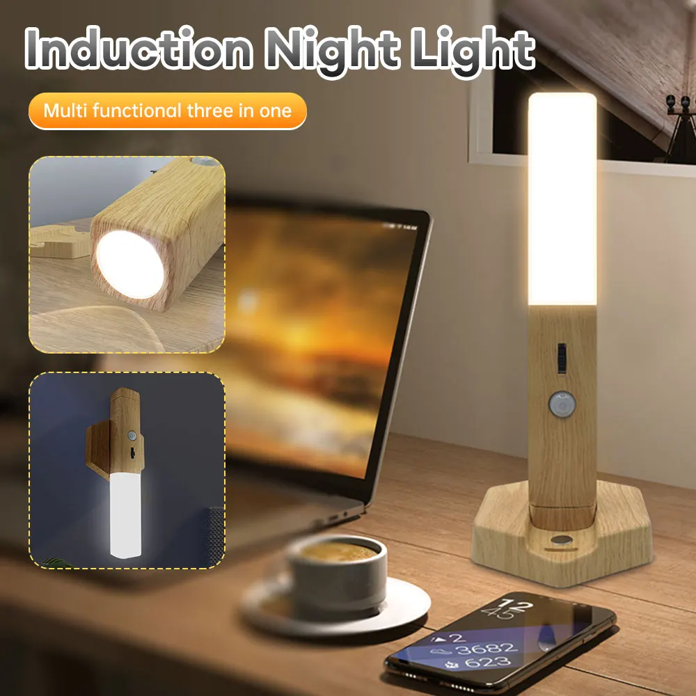 LED Motion Sensor Cabinet Light Multifunction Magnetic Wall Lamp Hand Torch Rechargeable Closet Night Light for Bedroom Corridor