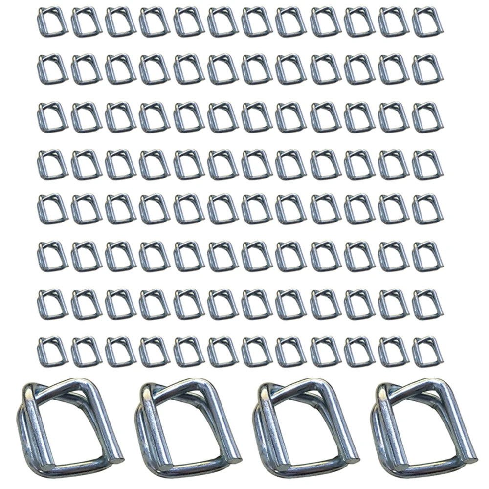 100pcs Metal Strapping Buckles Heavy Duty M Shaped Galvanised Steel Banding Strap Buckles 16mm/19mm For Paper Wood Metal Connect